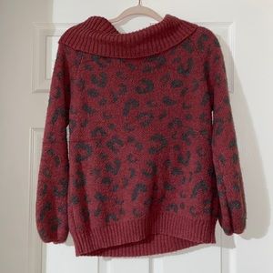 women’s off the shoulder pink and gray cheetah sweater